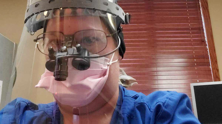 Jeanne Bosecker is president of the Illinois Dental Hygienists Association. The CDC instructs dental workers to use N95 masks when performing routine dental care, or wear surgical masks with a face shield, if N95s are not available. - Courtesy of Jeanne Bosecker