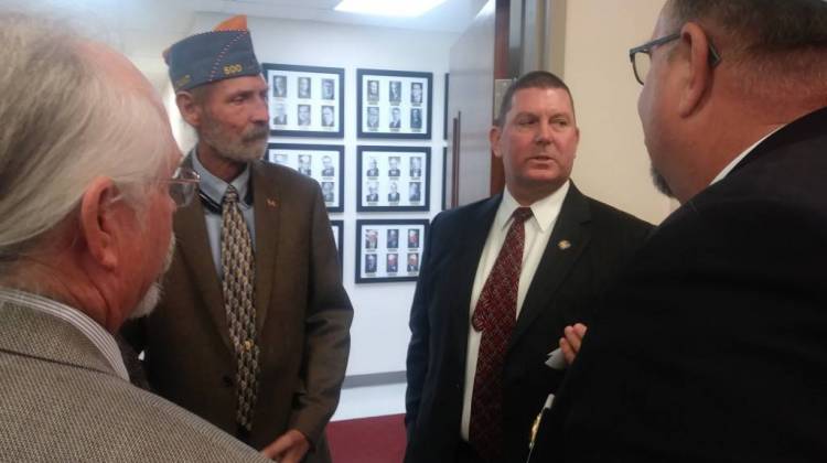 Rep. Jim Lucas talks to veterans at the Indiana American Legion about medical marijuana. - Lauren Chapman/IPB News