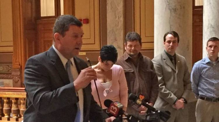 Rep. Jim Lucas (R-Seymour) speaks at the Indiana Statehouse during a press conference on his medical marijuana legislation. - Jill Sheridan/IPB News