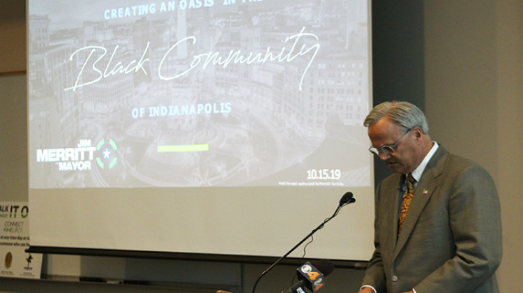 State Sen. Jim Merritt presents his policy proposals to concerned African American clergy and community members. - Erica Irish/WFYI