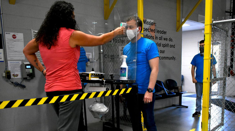 Employees at Kem Krest in Elkhart get temperature screenings upon entering the facility. - Justin Hicks/IPB News