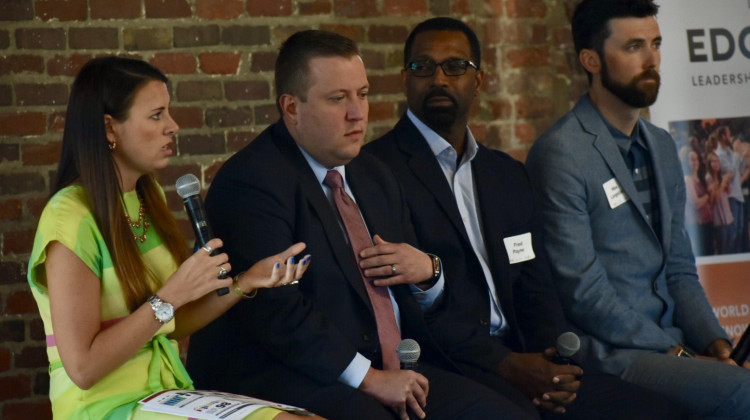 Panelists including Indiana Career Connections and Talent Secretary Blair Milo and Department of Workforce Development Commissioner Fred Payne spoke about "brain gain" efforts in Indiana. - Justin Hicks/IPB News