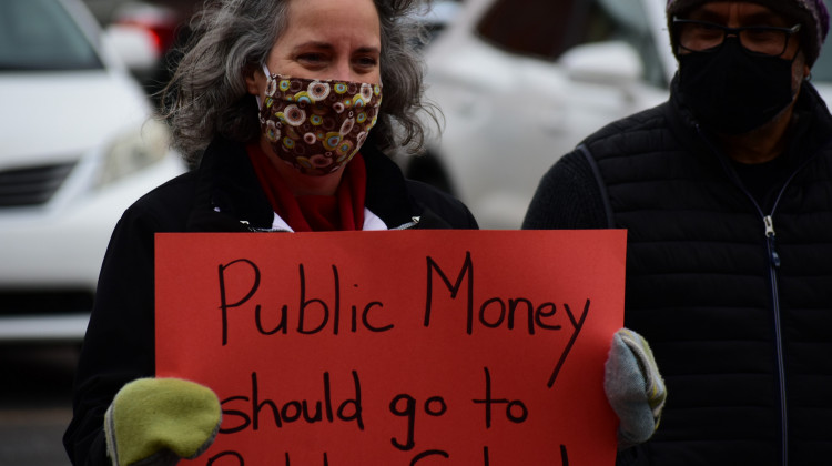 Public school teachers in Goshen organized a protest against legislation to expand school choice in Indiana on Feb. 24. - Justin Hicks/IPB News