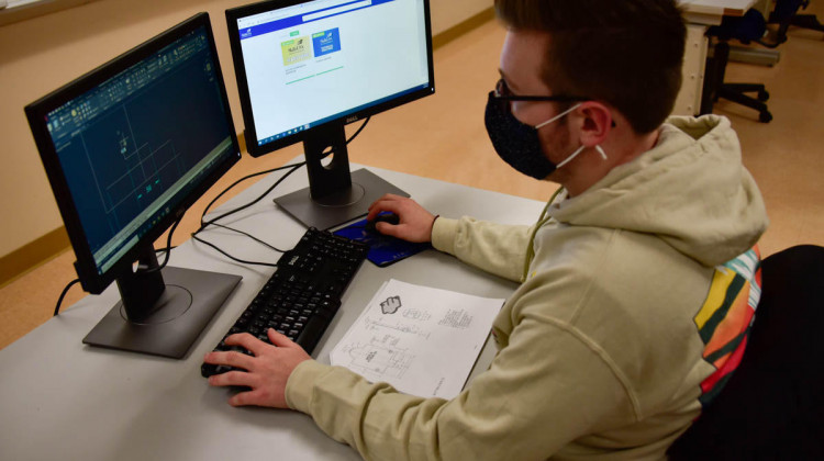 A high school student in Elkhart takes a career and technical education class in computer-aided design. - (Justin Hicks/IPB News)