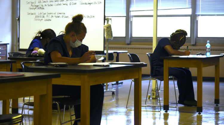 Certified nursing assistant students take an exam at AK Smith Career Academy in Michigan City. - Justin Hicks/IPB News