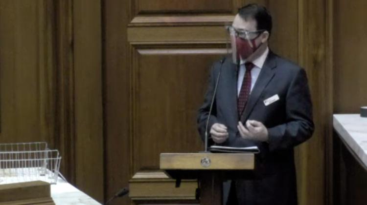 Lobbyist for the Indiana Coalition for Public Education, Joel Hand, testifies in support of HB 1003, one of two bills in the General Assembly addressing funding for schools during the pandemic. - Screenshot Indiana General Assembly live stream