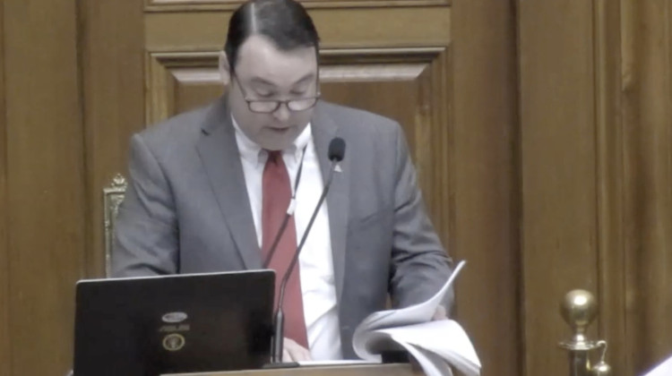 Joel Hand represents American Federation of Teachers Indiana. He said AFT does not support SB 366 and superintendents should have prior education experience. - Screenshot of iga.in.gov livestream