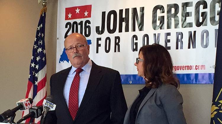 Democratic gubernatorial candidate John Gregg and running mate Christina Hale discuss the economic plan unveiled by the campaign Monday. - Brandon Smith/IPBS