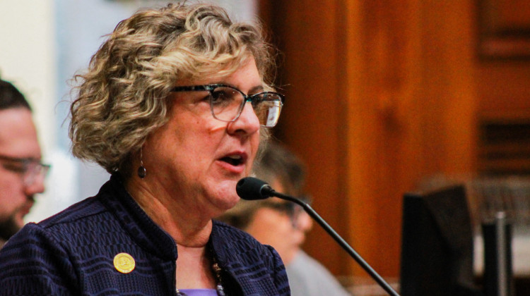 Rep. Julie Olthoff (R-Crown Point) addressed the House about her bill to require disclaimers for digitally-altered or artificially-generated campaign materials on Jan. 25, 2024. - Brandon Smith/IPB News