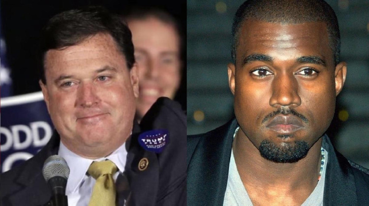 The rapper formerly known as Kanye West has received public scrutiny recently for displaying white supremacist messages and promoting anti-Semitic conspiracies. - Todd Rokita / Facebook, David Shankbone / Wikimedia Commons)