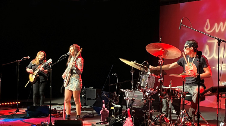 Karate, Guns & Tanning -- guitarist Joy Caroline Mills, vocalist/guitarist Valerie Green and drummer Erik Fox (l-r) -- performs during WFYI’s Small Studio Sessions. - WFYI