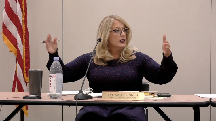 Indiana Secretary of Education Katie Jenner talks during the State Board of Education meeting on Wednesday, April 13, 2022 at the Indiana Government Center in Indianapolis. - (Indiana Department of Education/YouTube)