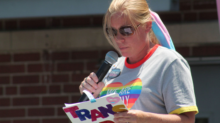 Katie, who didnt provide her last name to protect the identity of her daughter, spoke at the demonstration. Her daughter, who is now a freshman, is not allowed to attend schools run by the Archdiocese.  - (Lauren Chapman/IPB News)