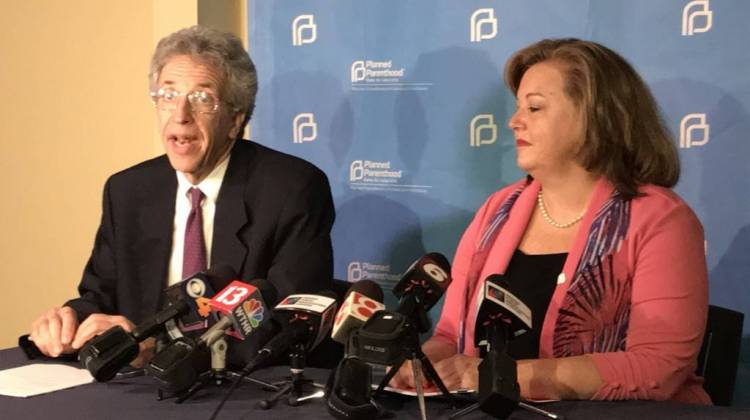 ACLU of Indiana Legal Director Ken Falk (left) and Planned Parenthood of Indiana and Kentucky CEO Christie Gillespie discuss their latest court victory.  - Brandon Smith/IPB News