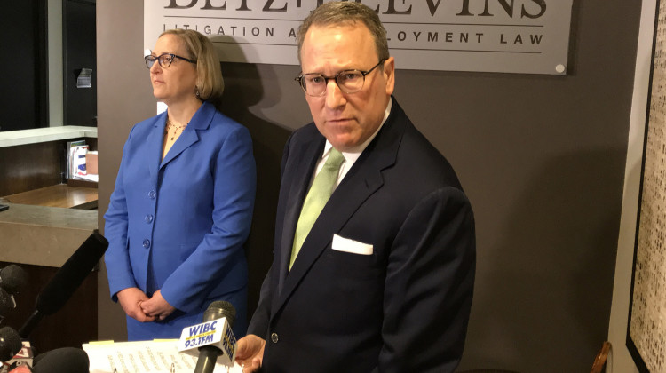Attorneys Kevin Betz, right, and Sandra Blevins, left, sought to discredit parts of a leaked report that contains sexual misconduct allegations against Attorney General Curtis Hill.  - Brandon Smith/IPB News
