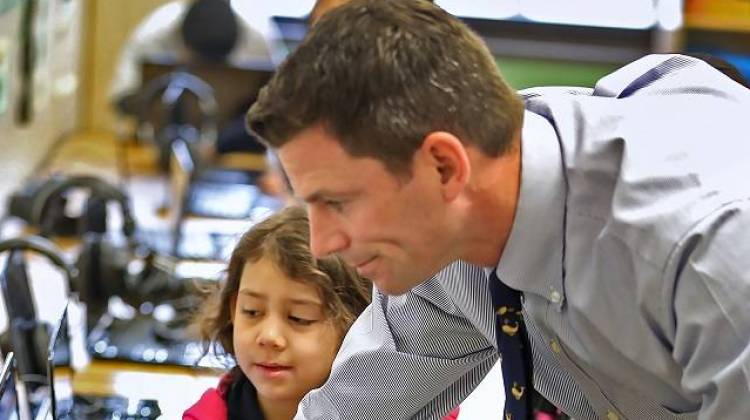 Kevin Kubacki is co-founder of EnLace Academy, a charter school off west 38th Street, that has seen early success with teaching Latino students English through a 'blended-learning' method that uses teachers and individual computer study. - Kelly Wilkinson/The Indianapolis Star