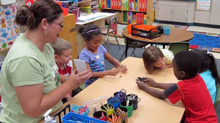 Students at a preschool camp in Avon, Ind., play a counting game. Many are calling on the legislature to expand the current pre-K pilot program to help more kids. - Elle Moxley/StateImpact Indiana