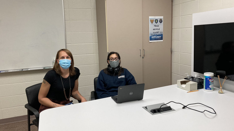 Casey McLeod (left), school leader for KIPP Indy College Prep Middle, said she’s received positive feedback from students involved in the tutoring program, which began in late spring. Gerlin Cartagena (right) is one student participating in the tutoring program. - (Lee V. Gaines/WFYI)