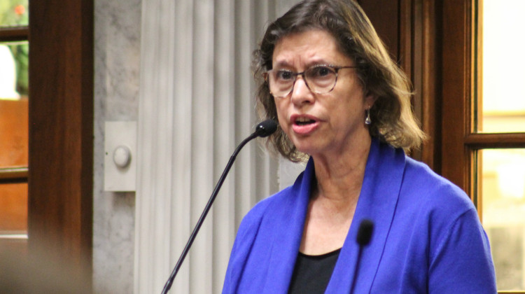 Krisztina Inskeep testified before a Senate committee Wednesday about her experience as the parent of a transgender child and navigating gender-affirming care for them.  - Lauren Chapman/IPB News