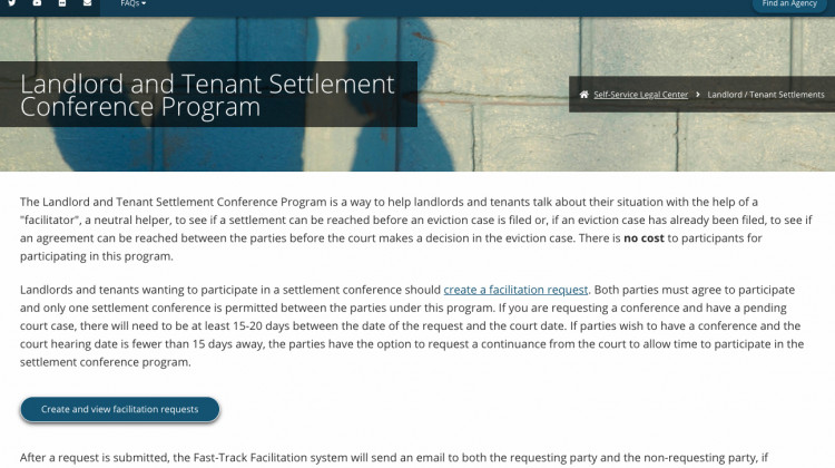The goal of the landlord-tenant settlement program is to keep eviction cases out of the courts. - Screenshot of courts.IN.gov