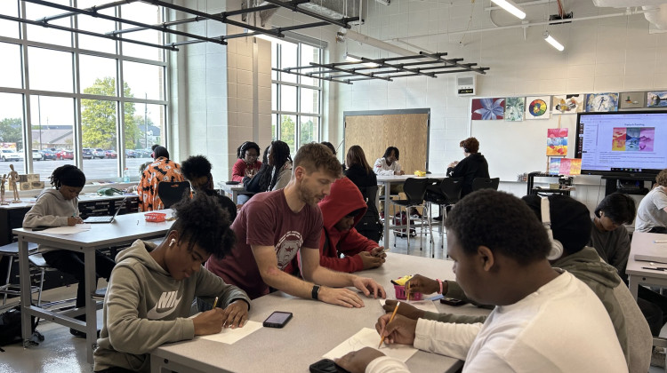 Lawrence Central High School students work in one of the school’s new art classrooms on Sep. 29, 2023. - Amelia Pak-Harvey / Chalkbeat