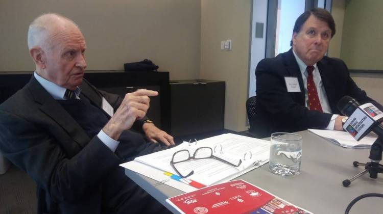 Former U.S. Rep. Lee Hamilton and former Indiana Supreme Court Chief Justice Randall Shepard discuss civic engagement. - Lauren Chapman/IPB News