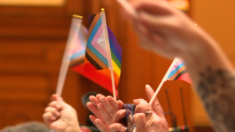 Hoosiers gathered at the Statehouse on Jan. 30 to protest bills targeting LGBTQ+ youth. - Lauren Chapman/IPB News