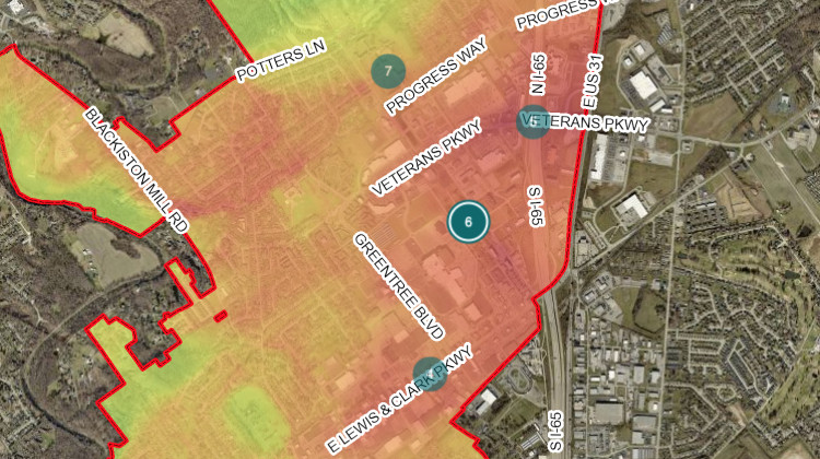 Marker no. 6 is the Lincoln Park neighborhood, at the center of Clarksville's heat island. Residents living there can experience temperatures up to 2 degrees higher than other areas of the town.  - Town of Clarksville and IU Environmental Resilience Institute