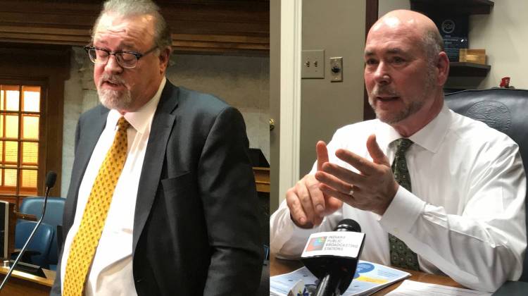 2018 Legislative Session Comes To Chaotic EndChaos reigned as the 2018 legislative session came to an abrupt end and legislative leaders Sen. David Long (R-Fort Wayne), left, and Rep. Brian Bosma (R-Indianapolis) blamed the blame game. - Brandon Smith/IPB News