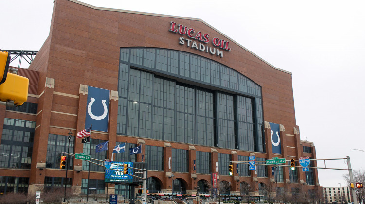 Lucas Oil Stadium in downtown Indianapolis will be one of the six venues used for the 2021 Men's March Madness.  - Lauren Chapman/IPB News