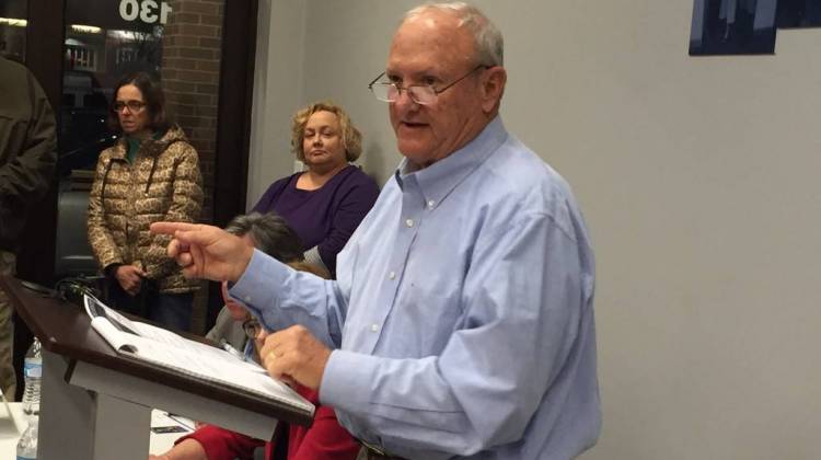 State Sen. Luke Kenley answers questions during a town hall meeting in Carmel. - Brandon Smith/IPB