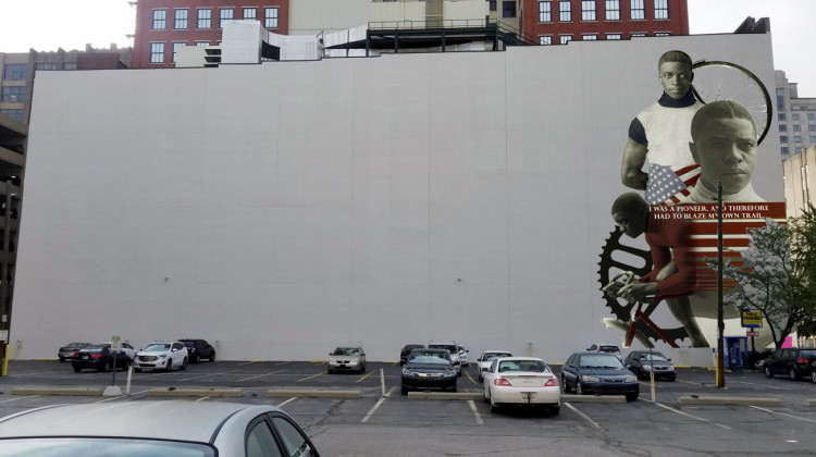 A mock up the first Bicentennial Legends mural honoring Major Taylor. - Provided by Arts Council of Indianapolis