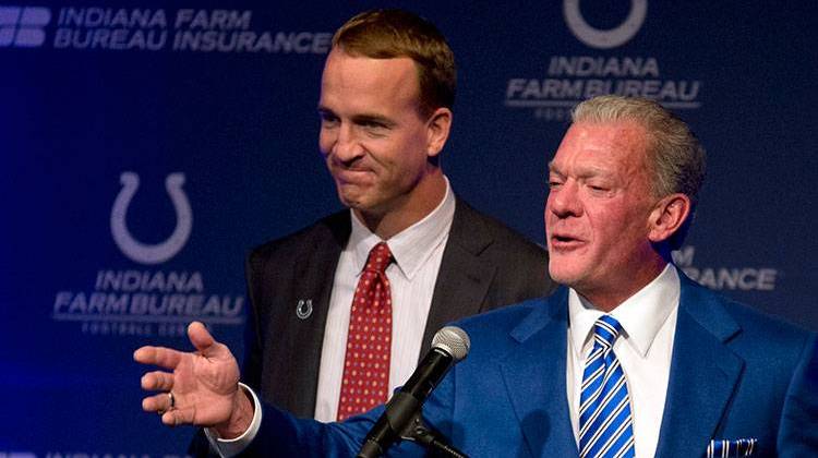 Indianapolis Colts Owner & CEO Jim Irsay talks about former Colts quarterback Peyton Manning during a press conference at the NFL football team's practice facility in Indianapolis, Friday. - AP Photo/Michael Conroy
