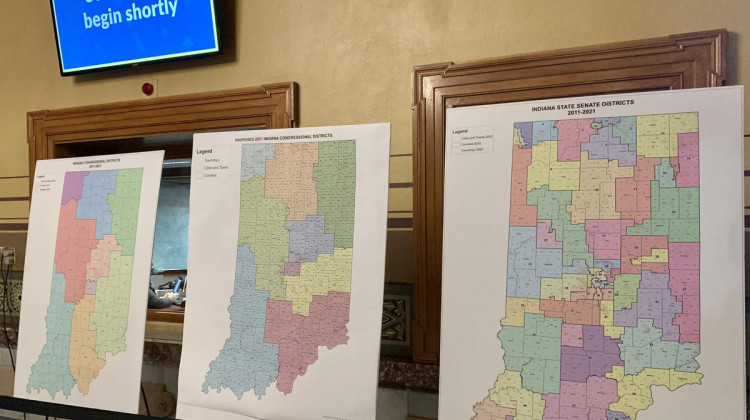 Maps sit outside the Senate chamber during the redistricting process earlier his year. - Brandon Smith/IPB News