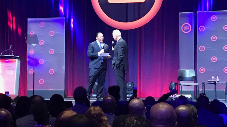 National Urban League President Marc Morial conducts a Q&A with former Vice President Joe Biden. - David Wolfe Bender/WFYI