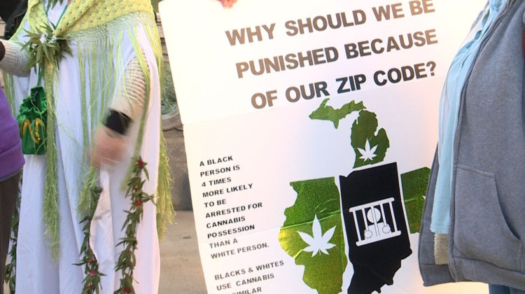 Image from a protest in 2020. Ohio voters chose this month to legalize marijuana in their state, but there's no referendum mechanism in Indiana.  - WFIU / WTIU