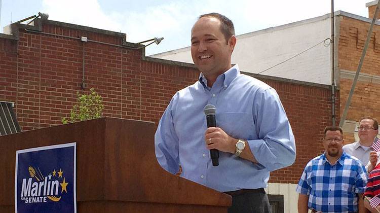 Congressman Marlin Stutzman announces his Senate bid Saturday in Roanoke, Indiana. - Brandon Smith