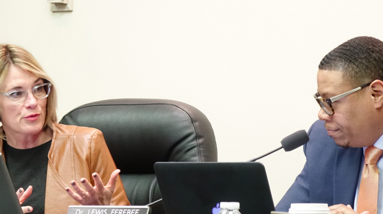 IPS Board President Mary Ann Sullivan and Superintendent Lewis Ferebee during a school board meeting. - Eric Weddle/WFYI Public Media