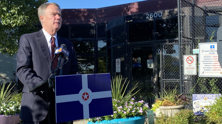 Mayor Joe Hogsett outside the current IACS location. (Photo: City of Indianapolis)