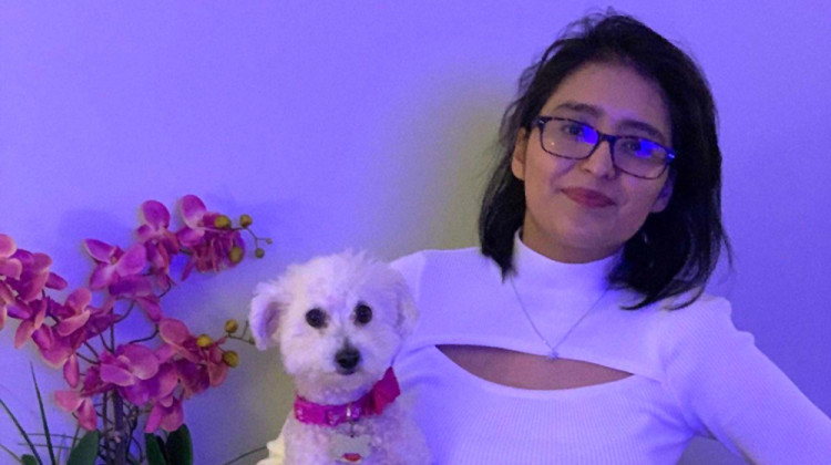 After contracting COVID-19 and ending up on life support, Mayra Ramirez received a double-lung transplant on June 5, 2020, at the age of 28. She poses with her dog in this photo taken in January 2021. - Provided by Myra Ramirez