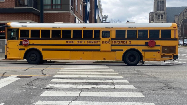 An MCCSC bus on its Third Street route in Bloomington. - (Elizabeth DeSantis)