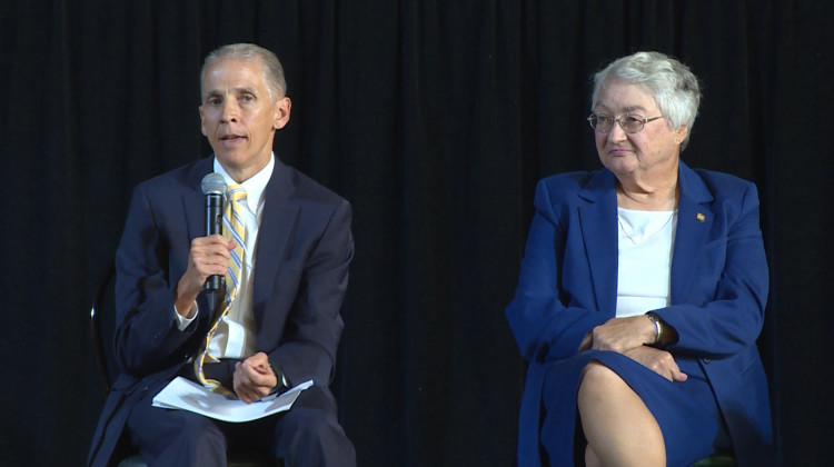 Jim McGoff of the Indiana Finance Authority and Indiana State Senator Sue Glick (R-LaGrange) were on a legislative panel at the second annual Indiana Water Summit this week. - Rebecca Thiele/IPB News