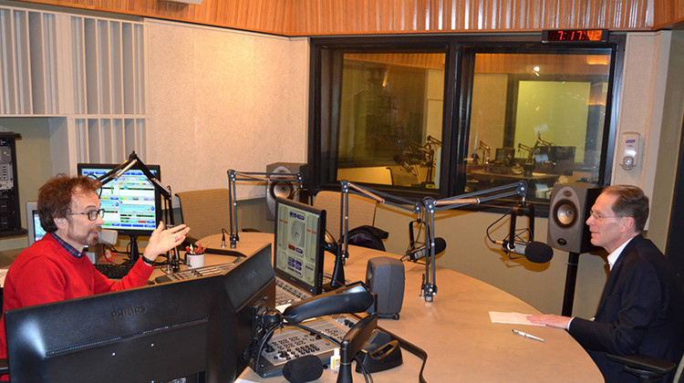 IPR's Stan Sollars (left) interviews BSU President Geoffrey Mearns.  - File Photo: Angie Rapp