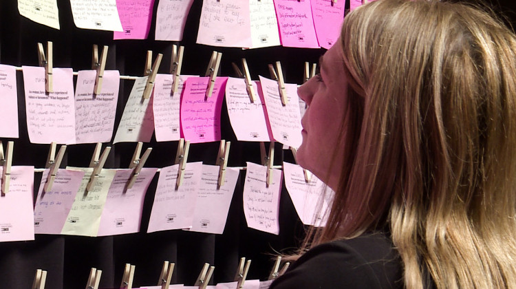 Rep. Melanie Wright (D-Yorktown) reads over some of the personal statements collected from Hoosiers about their experience with sexual assault. (Lauren Chapman/IPB News) - Lauren Chapman/IPB News