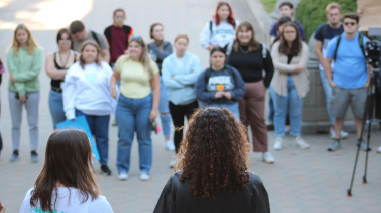 MeToo Purdue marched on campus Friday calling for the resignation of campus administrators found guilty of retaliating against a student who came forward with sexual assault allegations. - Benjamin Thorp/WBAA News