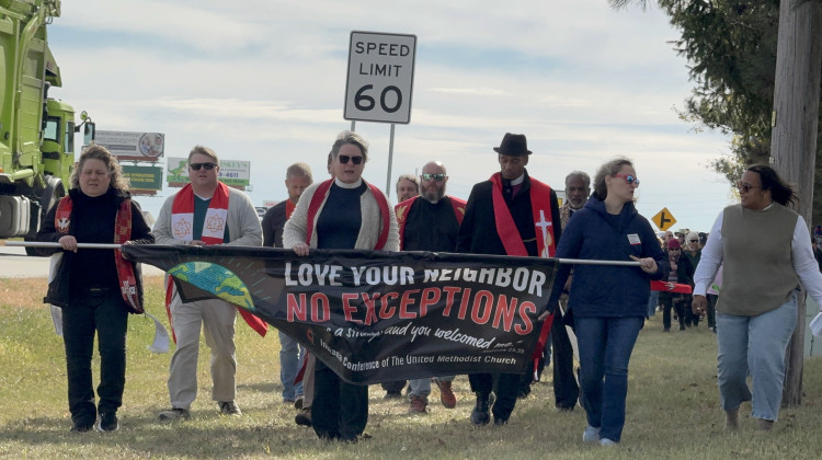 Vigil prays for immigration detainees at the state prison near Kokomo, Indiana