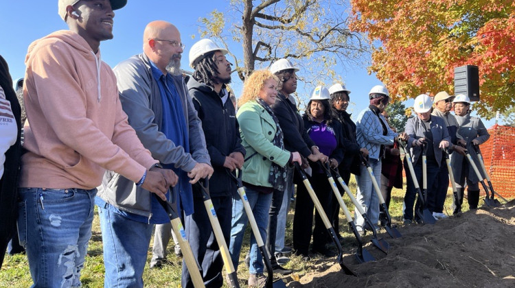 Community members take part in groundbreaking for new family center at Frederick Douglass Park. -  (Jill Sheridan/WFYI)