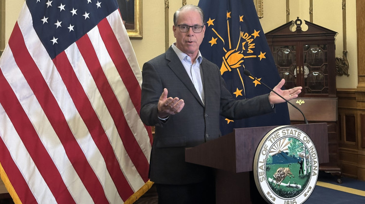 Gov. Mike Braun announced his priorities for the next two-year state budget on Thursday, Jan. 16 2025 at the Indiana Statehouse. - Rachel Fradette / WFYI