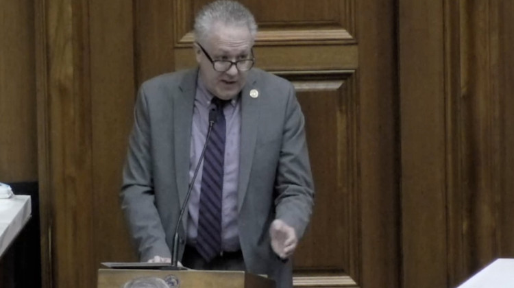 Sen. Mike Gaskill (R-Pendleton) presents an amendment to his bill that would require students to receive instruction on financial literacy in schools. - Screenshot of iga.in.gov livestream