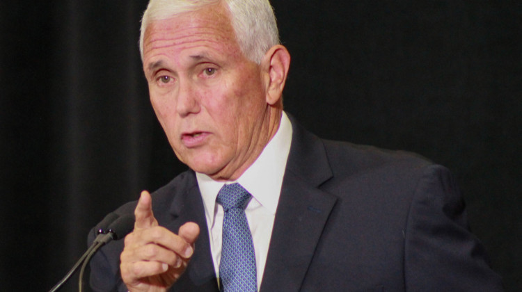 Former Vice President Mike Pence said "no one is above the law" when addressing the latest indictment of former President Donald Trump. Pence spoke at the National Conference of State Legislature legislative summit in Indianapolis on Wednesday, Aug. 16, 2023 - Brandon Smith
/
IPB News